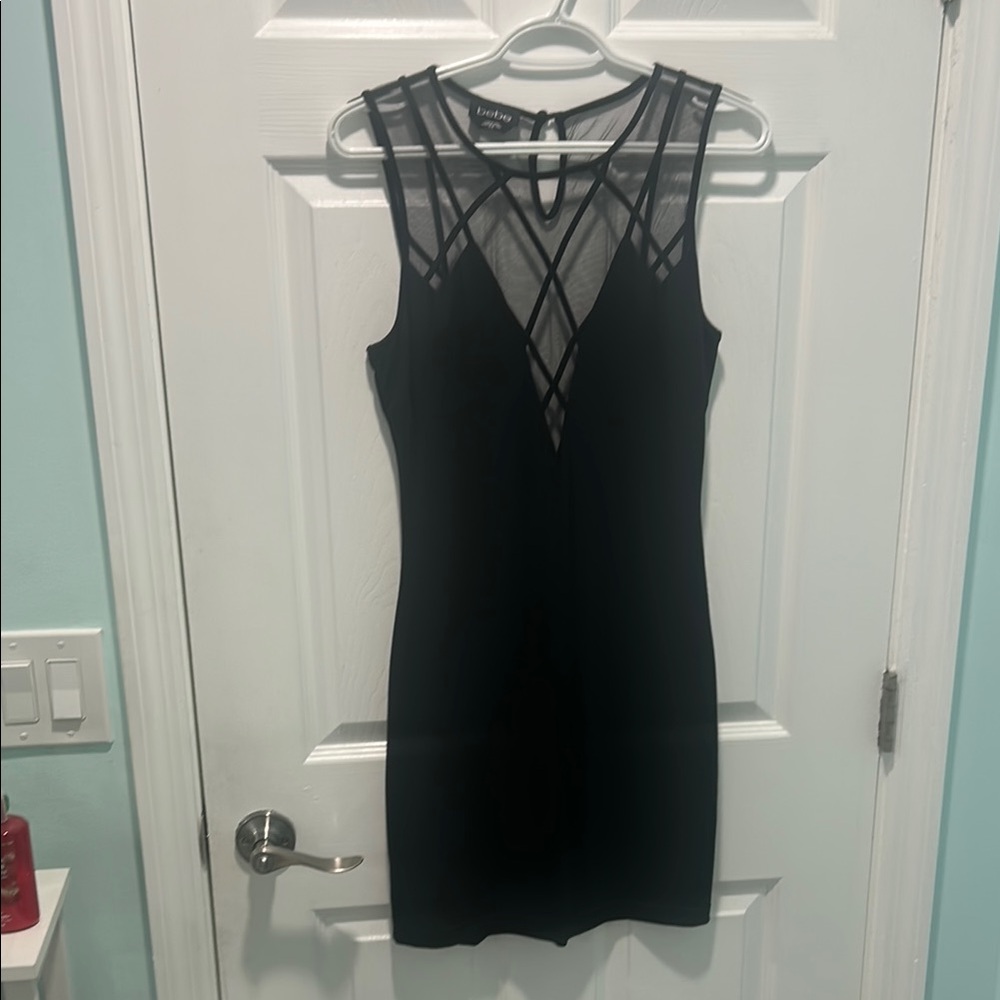 bebe Black Mesh Accent Mini Dress A4 - Picture 2 of 5